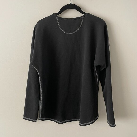 Kavu Scoop Neck Ribbed Knit Casual Pullover Long Sleeve T-Shirt Black Medium - Picture 3 of 7